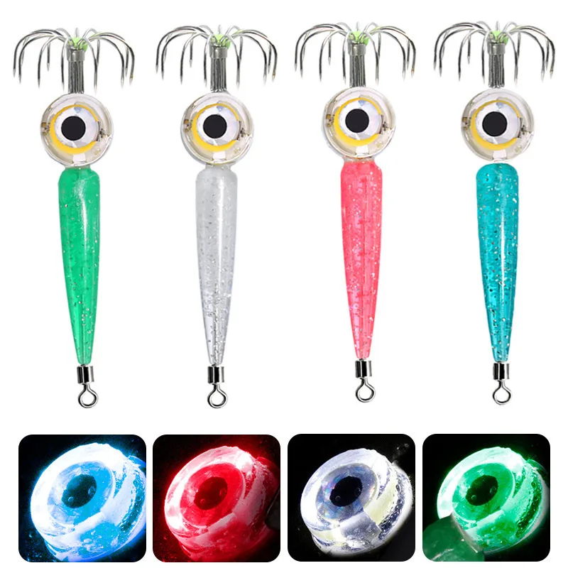 LED Fishing Light 4 Colors Fishing Lure Light With Squid Hook Deep Drop Attractants 2# Underwater Waterproof LED Fishing Light