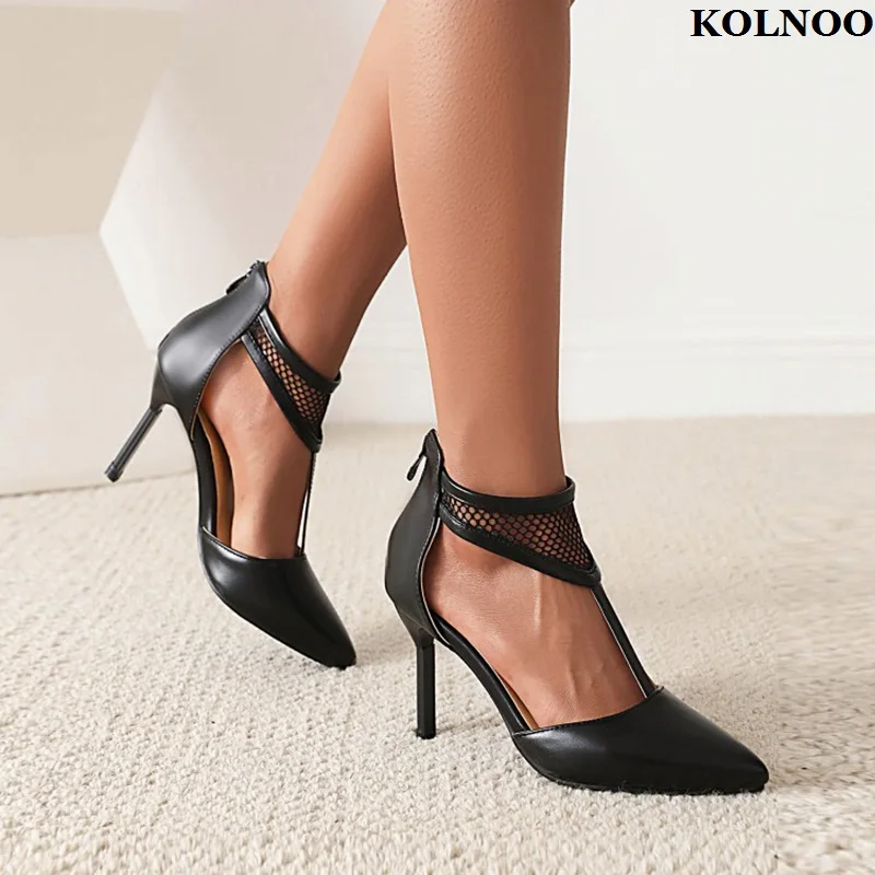 

Kolnoo Handmade New Simple Style Womens Stiletto Heels Sandals J-strap Pointed-toe Patchwork Summer Evening Fashion Party Shoes