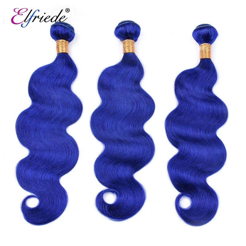 Elfriede #Blue Body Wave Colored Hair Bundles with Frontal 100% Remy Human Hair Sew-in Wefts 3 Bundles with Lace Frontal 13x4