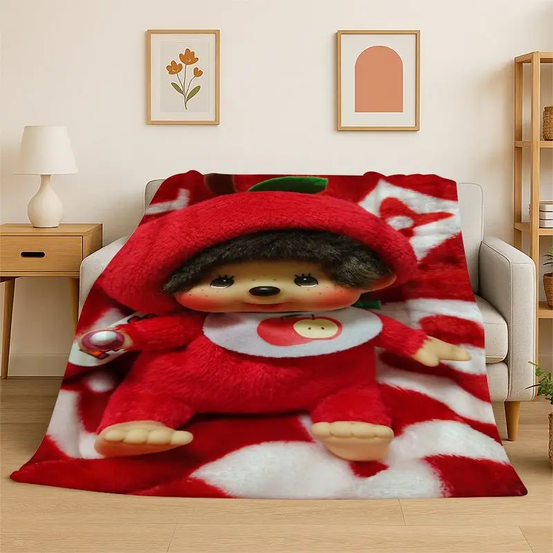 HD M-Monchhichi Cute Cartoon Monkey Holiday Flannel Blanket Soft Throw Blanket for Bedroom Living Room Bed office Picnic Gift