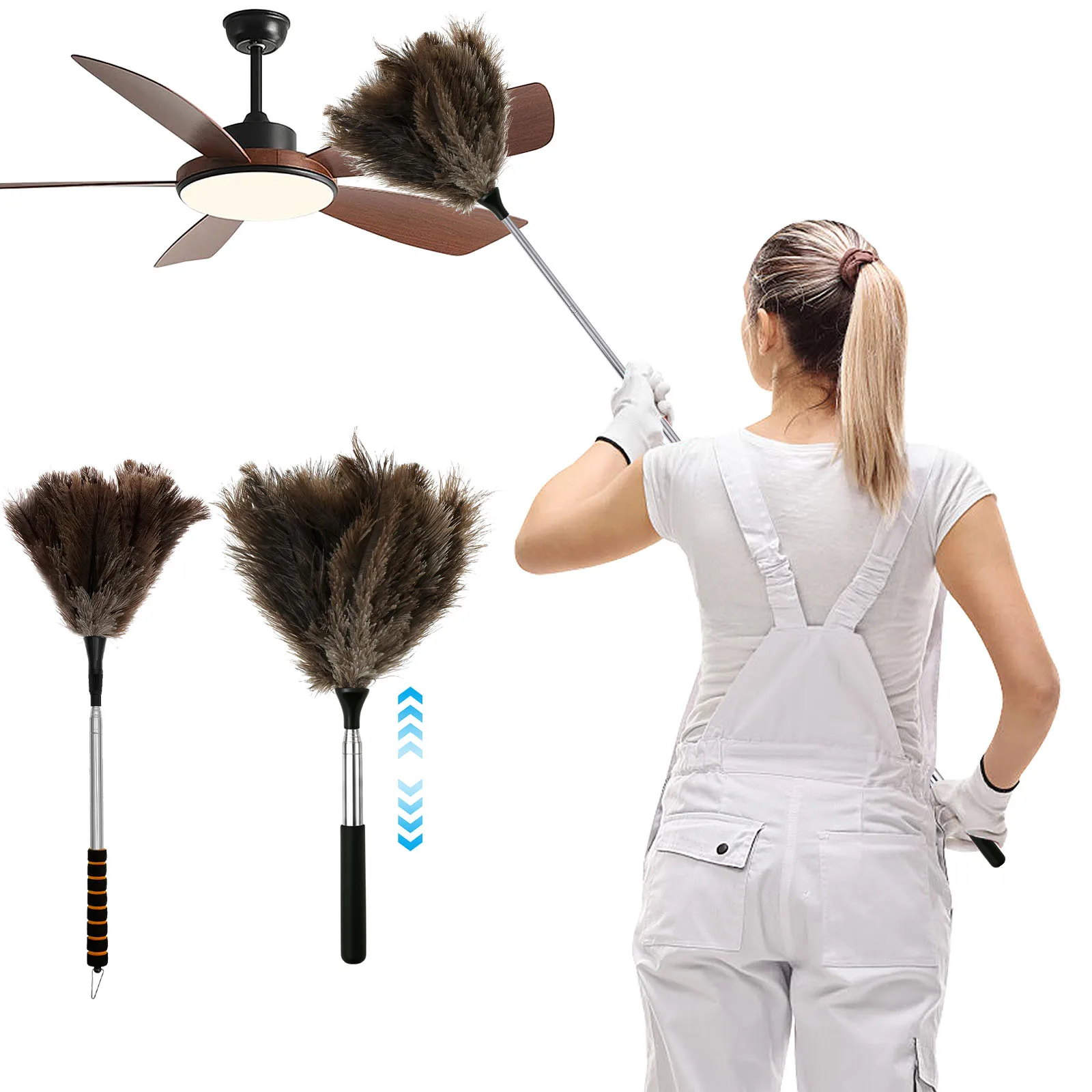 Extendable Ostrich Feather Duster Anti Static Reusable Cleaning Tools Household Furniturer Dust for Cleaning Ceiling Fan