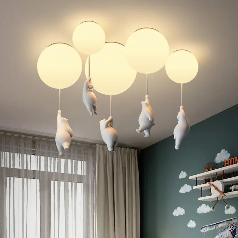 Panda Led Chandeliers Balloon Lights Cartoon Bear Baby Children Bedroom Living Dining Room Pendant Hanging Lightings Designer