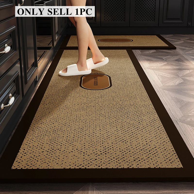 Kitchen Floor Mat Waterproof Pvc Leather Carpet Long Non-slip Oil-proof Foot Mats Retro Houndstooth Pattern Home Decoration Rug