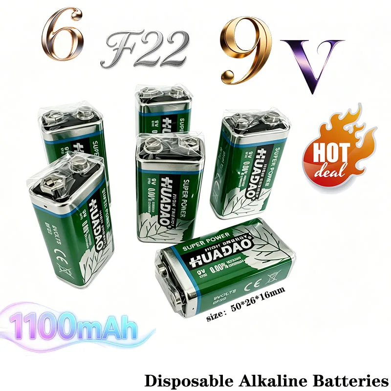 6F22 9V disposable alkaline battery dry cell 1100mAh suitable for microphonemultimetertoysmoke alarmwalkie-talkie backup battery