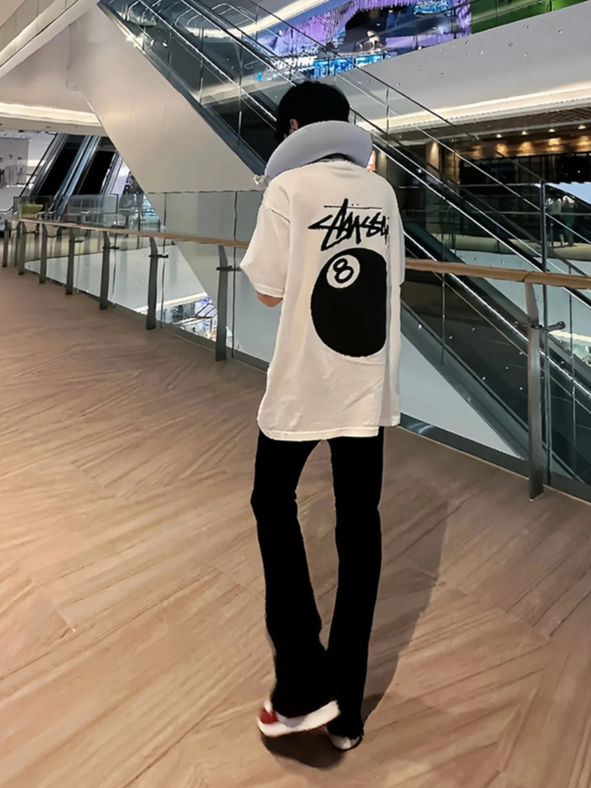 

American High Street Elastic Denim Jeans Men Summer Pure Black Flared Straight Leg High-End Sensation Pants Youth Fashion