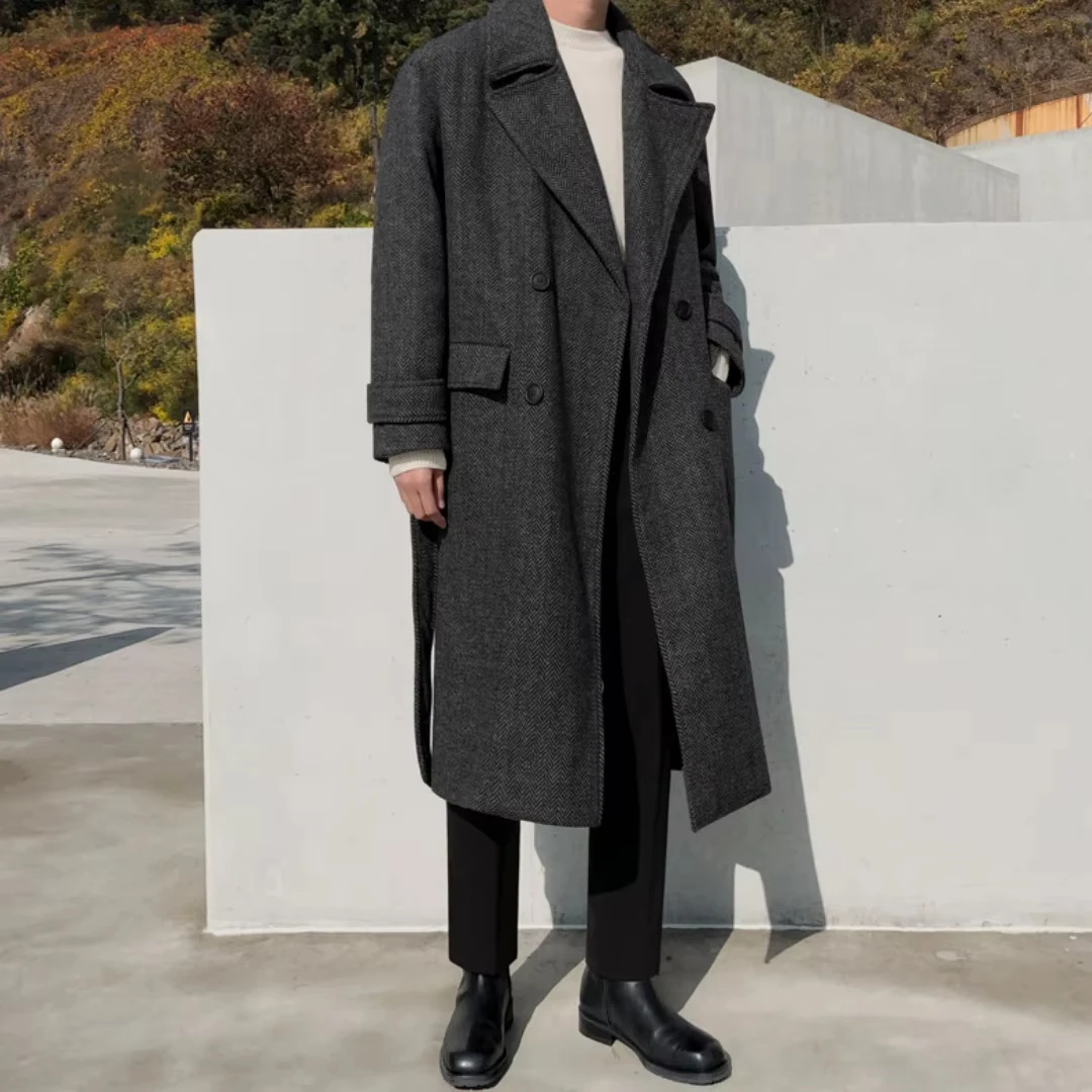 

Men Overcoat Herringbone Single Button Loose Windbreaker For Commute Business Work Casual Daily Fashion Men Coat