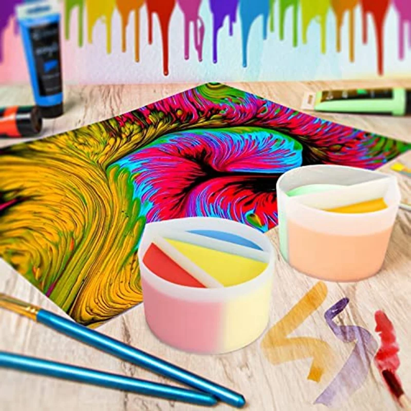 Split Cups For Paint Pouring,2 Pack Acrylic Paint Pouring Cup Bundle - 2,3 Channel Silicone Split Paint Cups