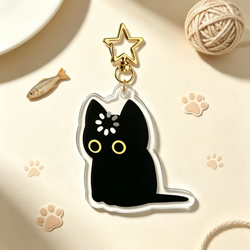 Void Loading Black Cat Acrylic Keychain Funny Spinning Loading Cursor Cute Silly Kitty Cartoon Pendant Bag Charm Animal Gift