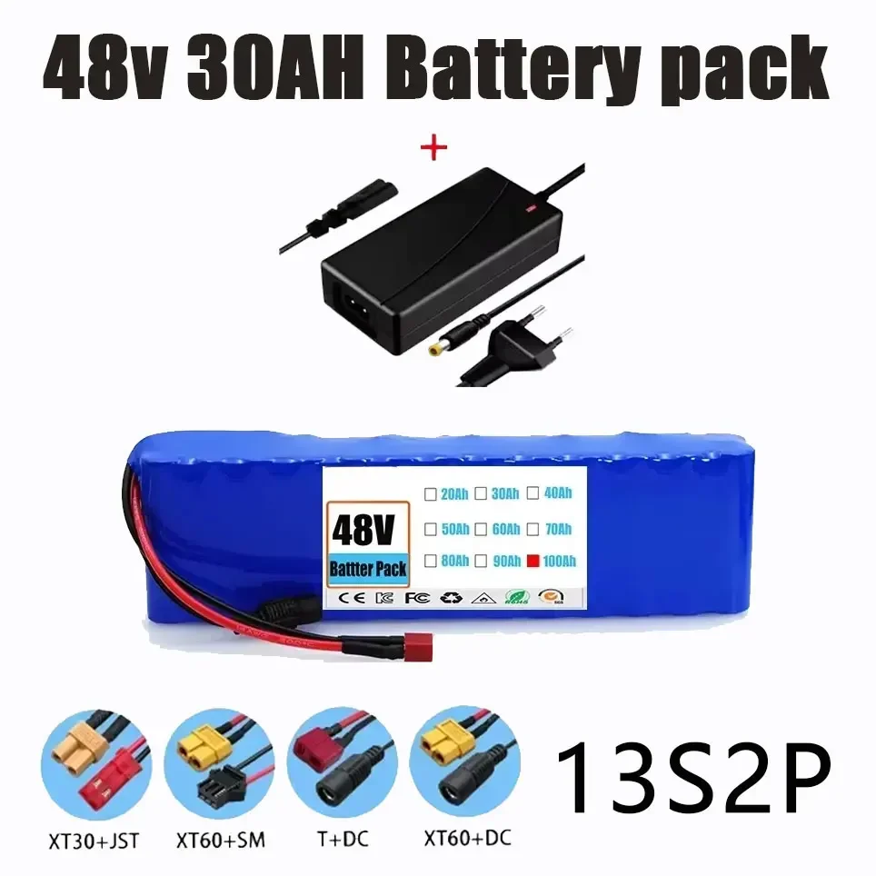 Pacco batteria agli ioni di litio 48V 30Ah 100Ah 13S2P con BMS da 250W 350W 500W 750W 1000W e caricabatterie 48V/54.6V in omaggio