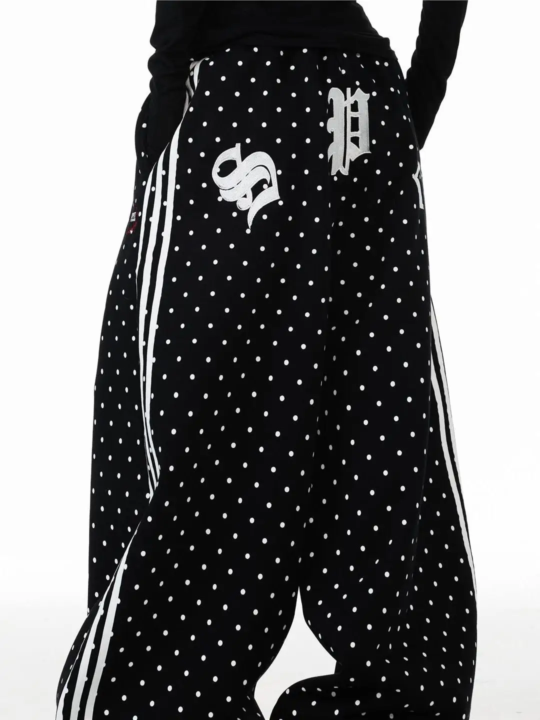 

American Spor Polka Dot Casual Pants Loose Wide Leg Straight Cut Trousers for Men And Women Spring Autumn New Print Embroidery