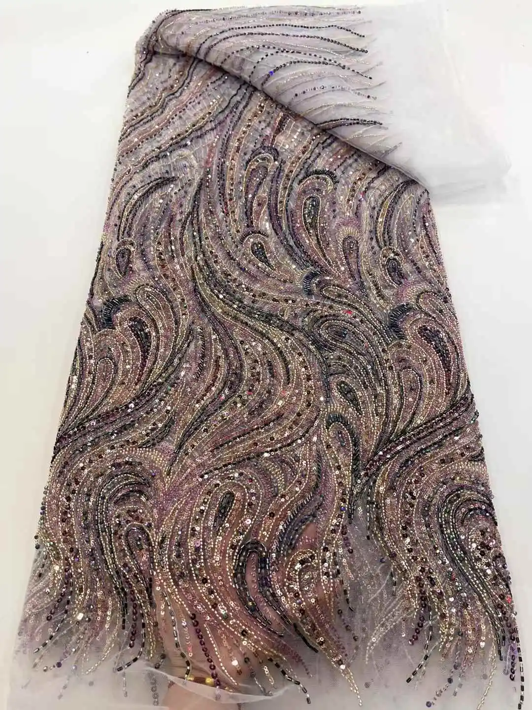 Africa Nigerian Beaded French Mesh Lace With Sequins High Quality 2025 Embroidery Lace Sequins Lace For Wedding Dresses Women