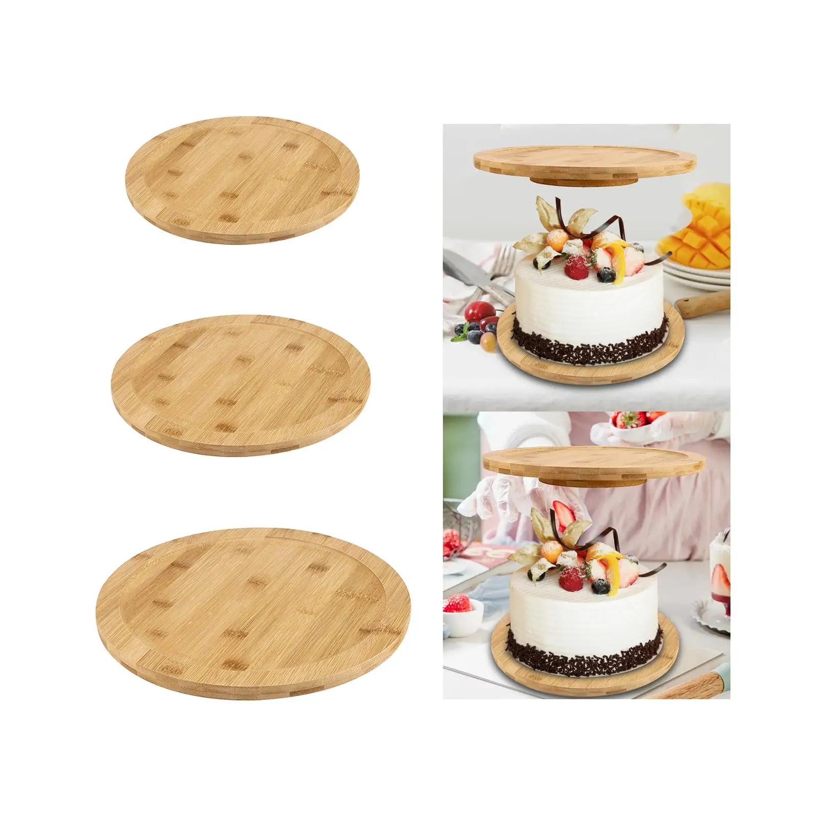 Cake Stand Turntable, Wood Serving Platter Rotating Board, Revolving Wooden Rotating Dining Plate for Countertop Pantry