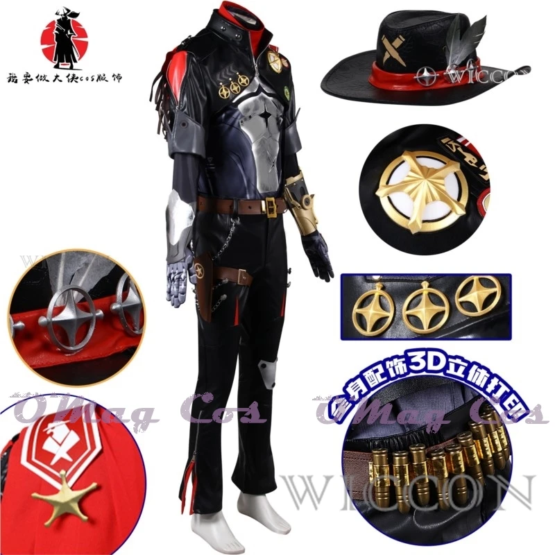 Honkai: Star Rail Boothill Cosplay Wig Galaxy Ranger Cowboy Uniform Hat Black White Hair Bullet Prop Armguard Gloves Accessories