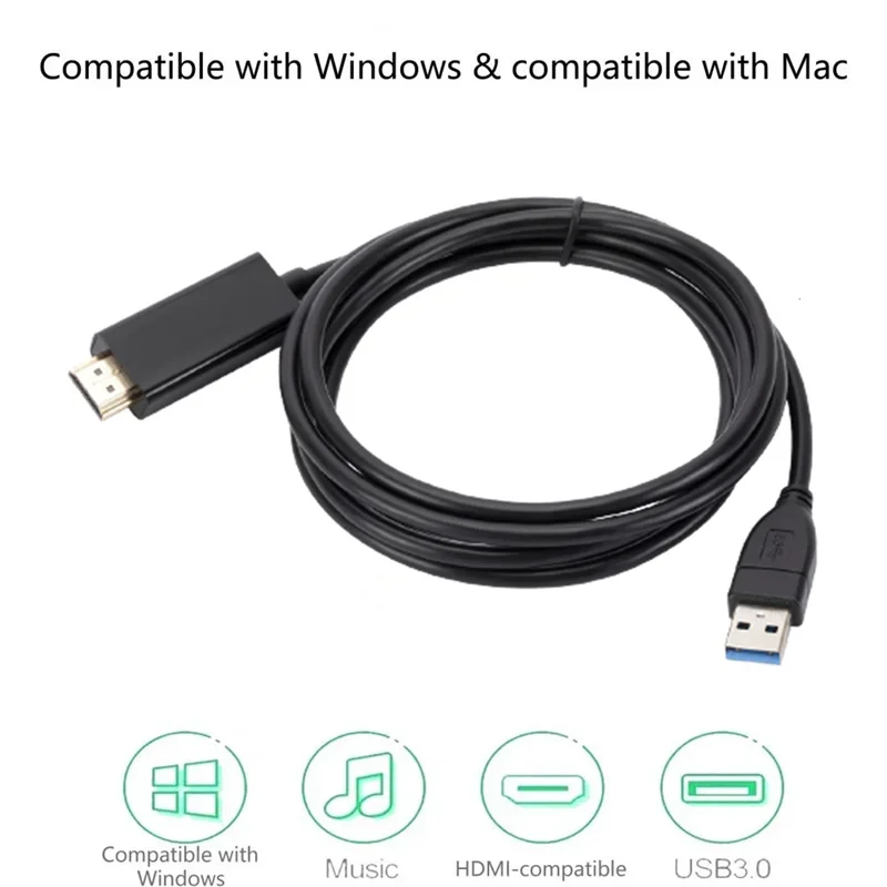 Grwigeou-usb 3.0 para cabo hdmi, conversor para lenovo, asus, laptop, pc, adaptador de 1,8 m, 1080p, monitor de vídeo