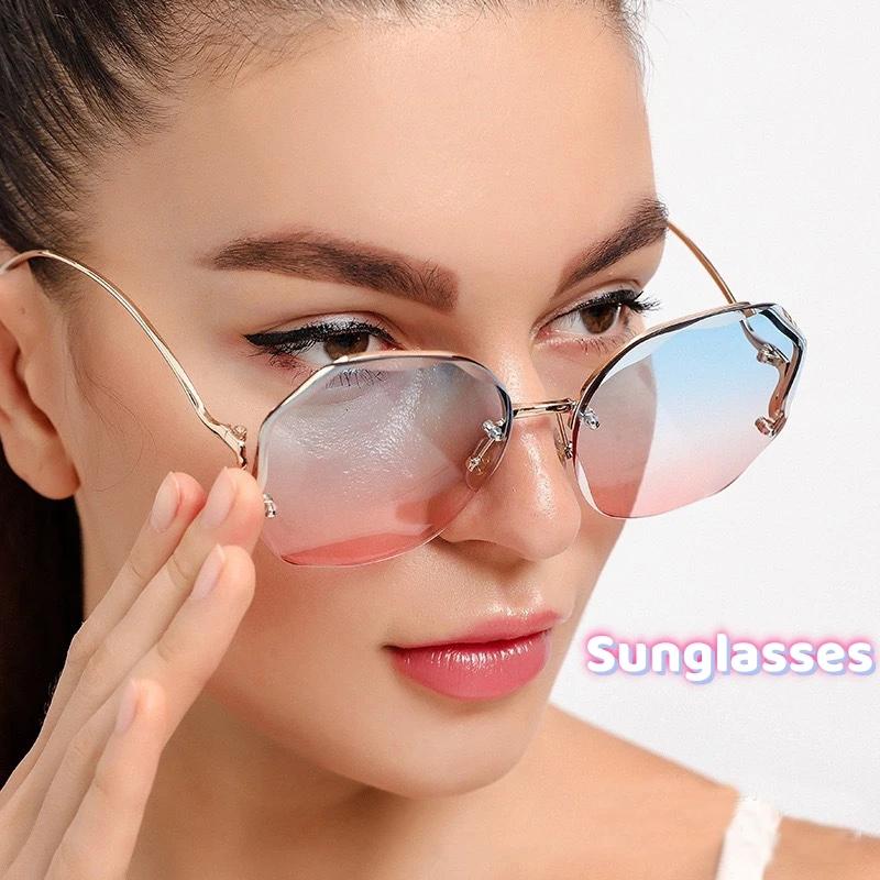 

2023 Women UV Protection Irregular Round Oversized Sunglasses Borderless Trimmed Fashionable Sunglasses Ocean Lense SunGlasses