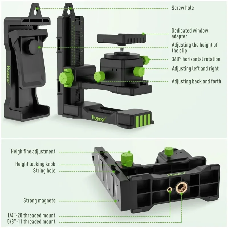 Huepar PV11+ Fine-tuning Bracket Laser Level Adapter Magnetic Pivoting Base 360 Rotation, Suitable for A Variety of Models