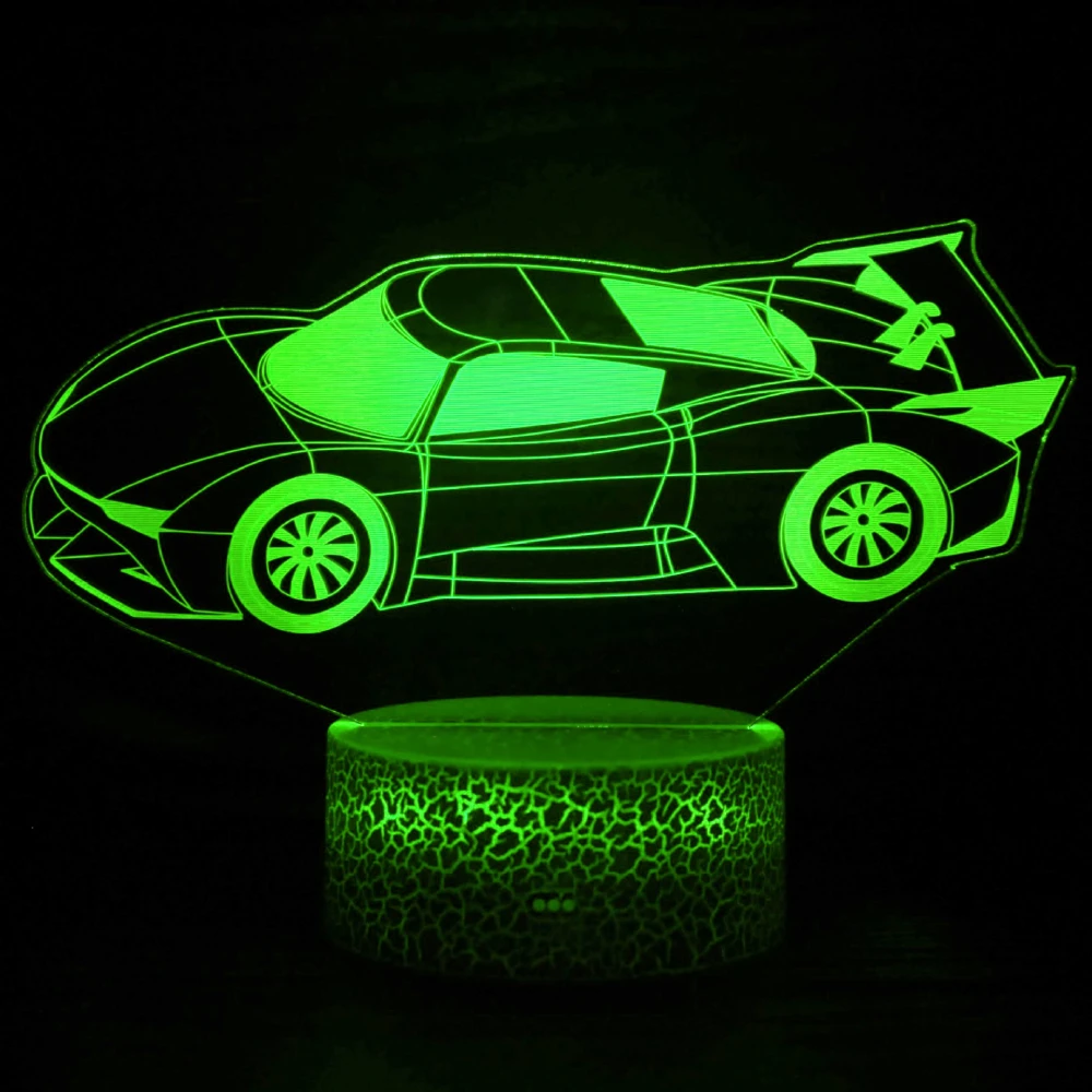 Nighdn-Sport Car Night Light para Meninos, Racing Car, Lâmpada de Ilusão Óptica 3D, Decorações de Quarto, Luminária de Cabeceira, Presentes Infantis, 7 Cores