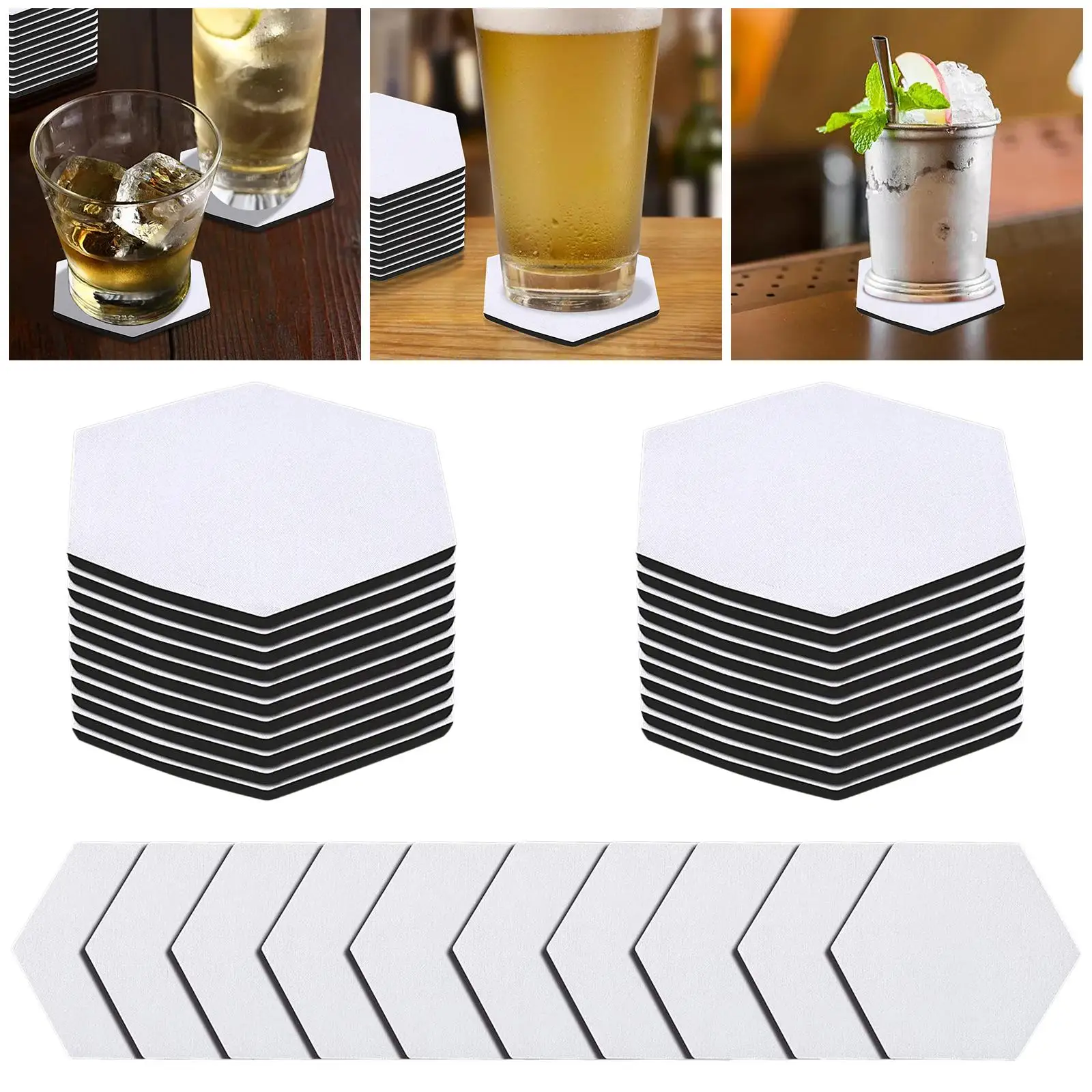 30pcs Neoprene 4x4inch Sublimation Blank Car Coasters Cup Coasters with Non- Bottom Ornament for Printing DIY