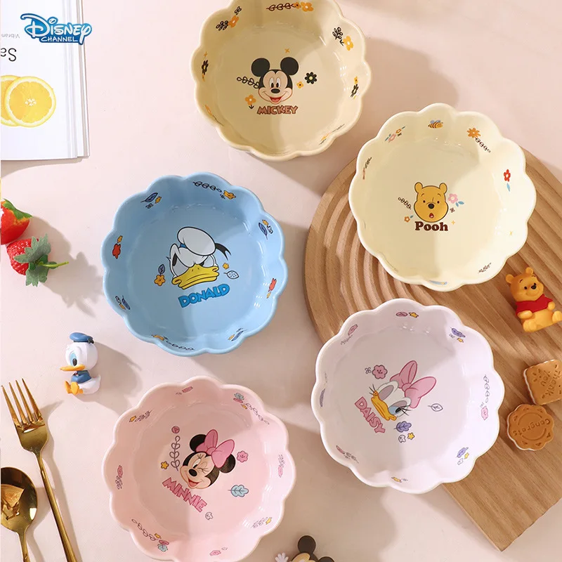 Disney Mickey Mouse Mickey Minnie ceramic full color glaze lace rice bowl household cartoon tableware kitchen dinner bowl