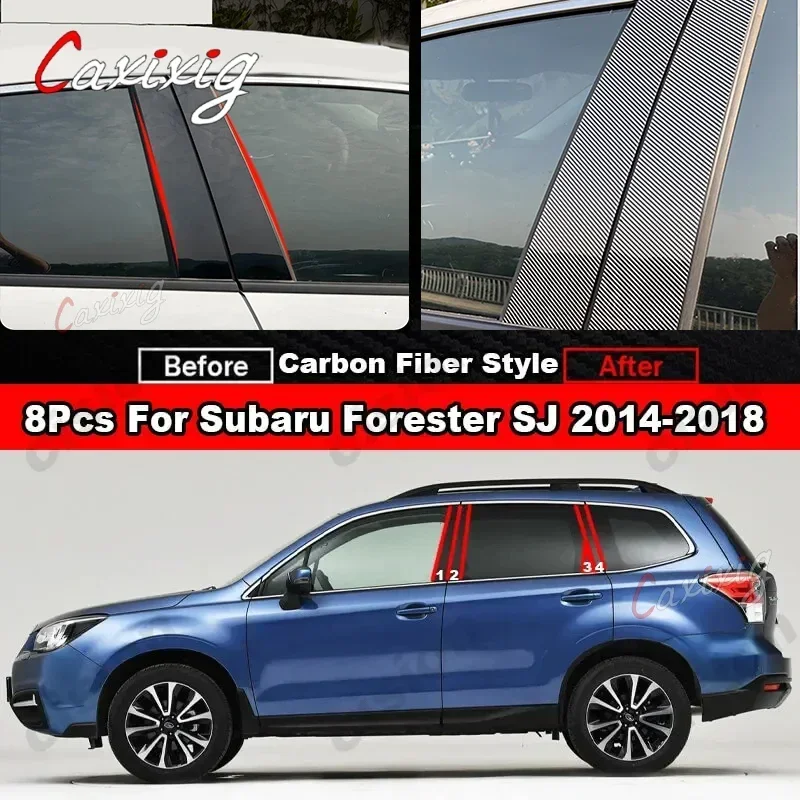 

Column B Pillar Post Cover Trim Sticker For Subaru Forester SJ Carbon Fiber Chrome Black Door Window Center Middle