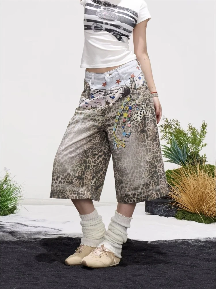 Leopard Vintage American Trendy Mujer Pantalones High Street Straight Casual Pants Hop Elegant Premium Slim Jeans