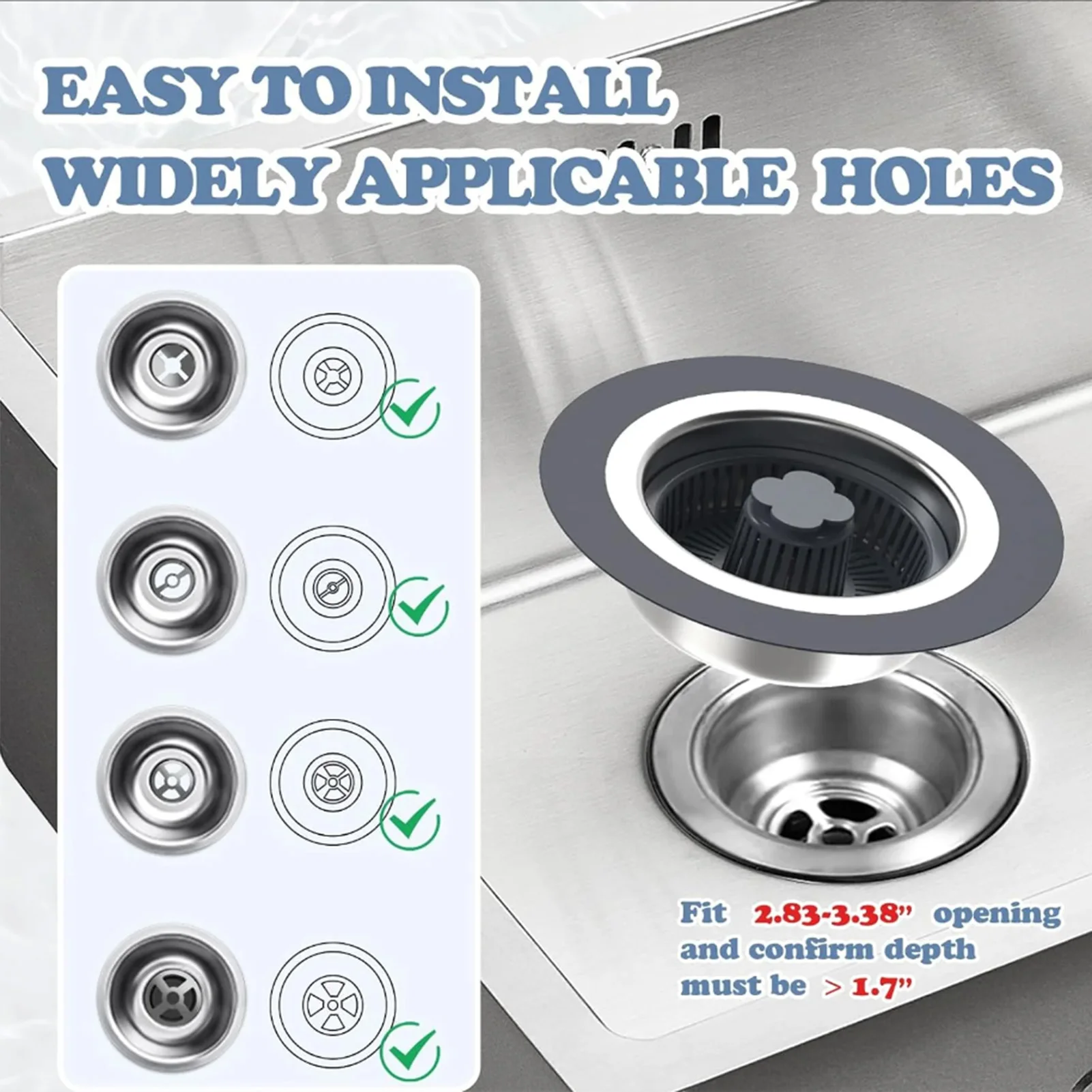 

Kitchen Sink Drain Strainer Stopper Anti-Clogging Kitchen Sink Strainer for Quickly Seal and Drain Water