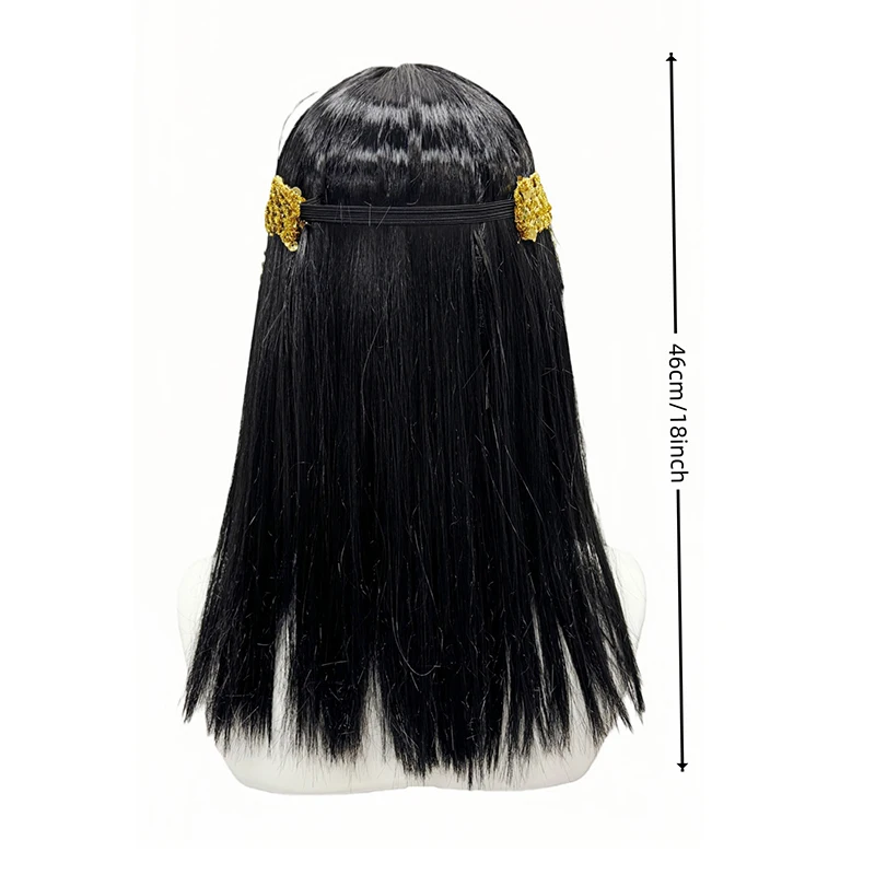 Black Straight Synthetic Wig Snake Bead Tassel Cleopatra Egyptian Queen Halloween Cosplay Ancient Egypt Party Costume Hairpiece image 6