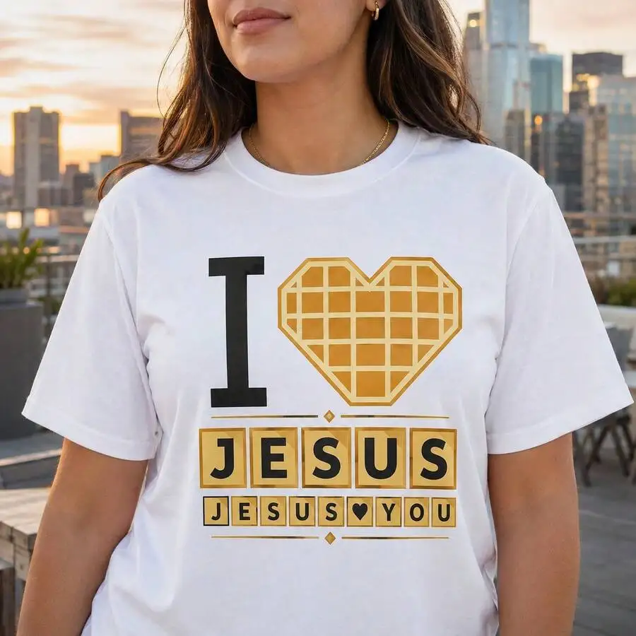 Women Casual Waffle Short Sleeve Tops 100% Cotton Bryce Crawford Merch I Love Jesus Jesus Loves You Christian Inspirational Graphic Print Crew Neck T‑Shirt Daily Wear Tees
