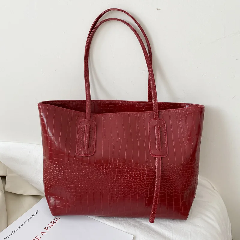 Simple Large Capacity Handbag Women\'S New Fashion Crocodile Pattern All Shoulder Bag Network Red Tote Bag