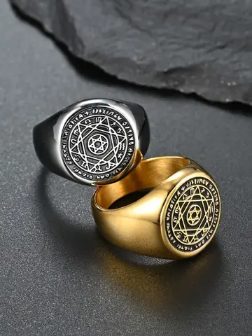 Trumium Stainless Steel Hexagram The Seal of Weven Rings Pentagram of Solomon Rings for Men  Finger Lucky Men Him Jewelry