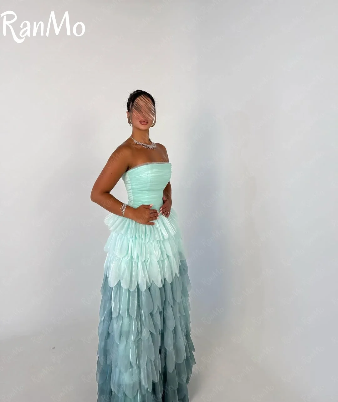 Ranmo New Strapless Gradient Prom Evening Dresses Tiered Floor Length Party Dress 2025 Night Cocktail Prom Gowns Customized 2025
