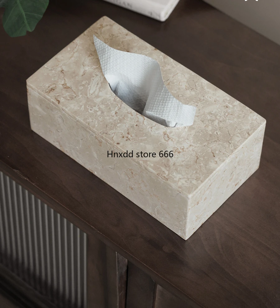 Natural marble tissue box, living room model room, hotel high-end light luxury desktop creative pumping carton