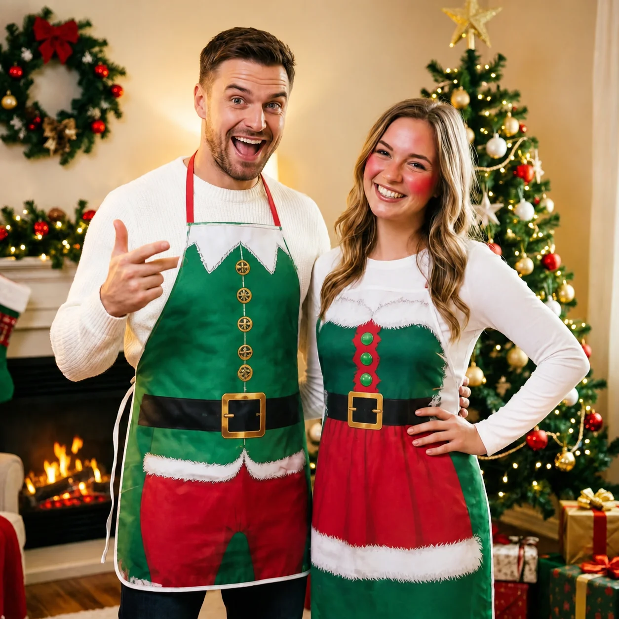 Muscle Printed Apron Santa Printed Novelty Apron Couple Apron Set Christmas Themed For Daily Cooking Holiday Gift Couples