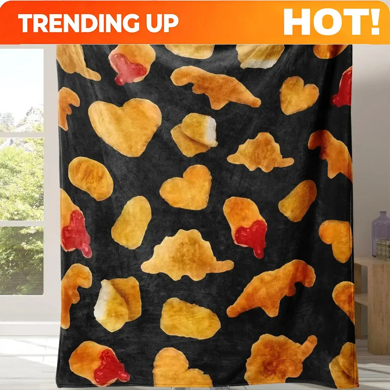 Customize Chicken Nugget Pattern Cozy Blanket, 1 Count Soft Comfortable Warm Napping Throw, Comfy Bedding for Halloween Decor, S