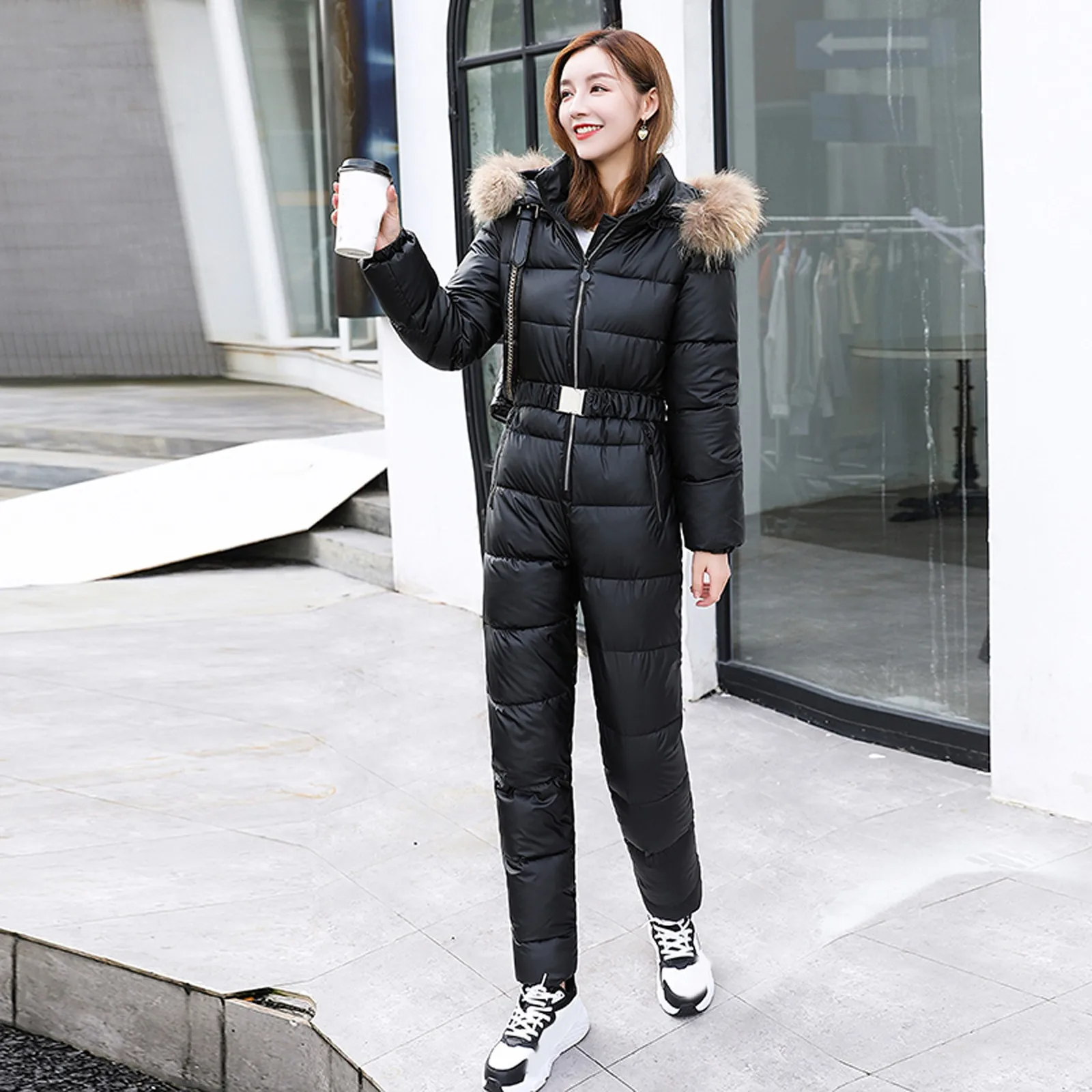 

One Piece Outfit Ski Suit Women Jacket Winter Jumpsuit Female Parka Hooded Cotton Bodysuit Zipper Overalls For Woman Tracksuits