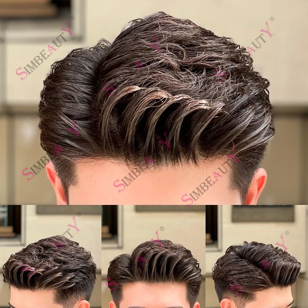 

Мужской парик-накладка из 100% натуральных волос: шелковистые прямые и волнистые пряди, монобаза NPU, суперпрочная дышащая основа, черный/коричневый, капиллярный протез