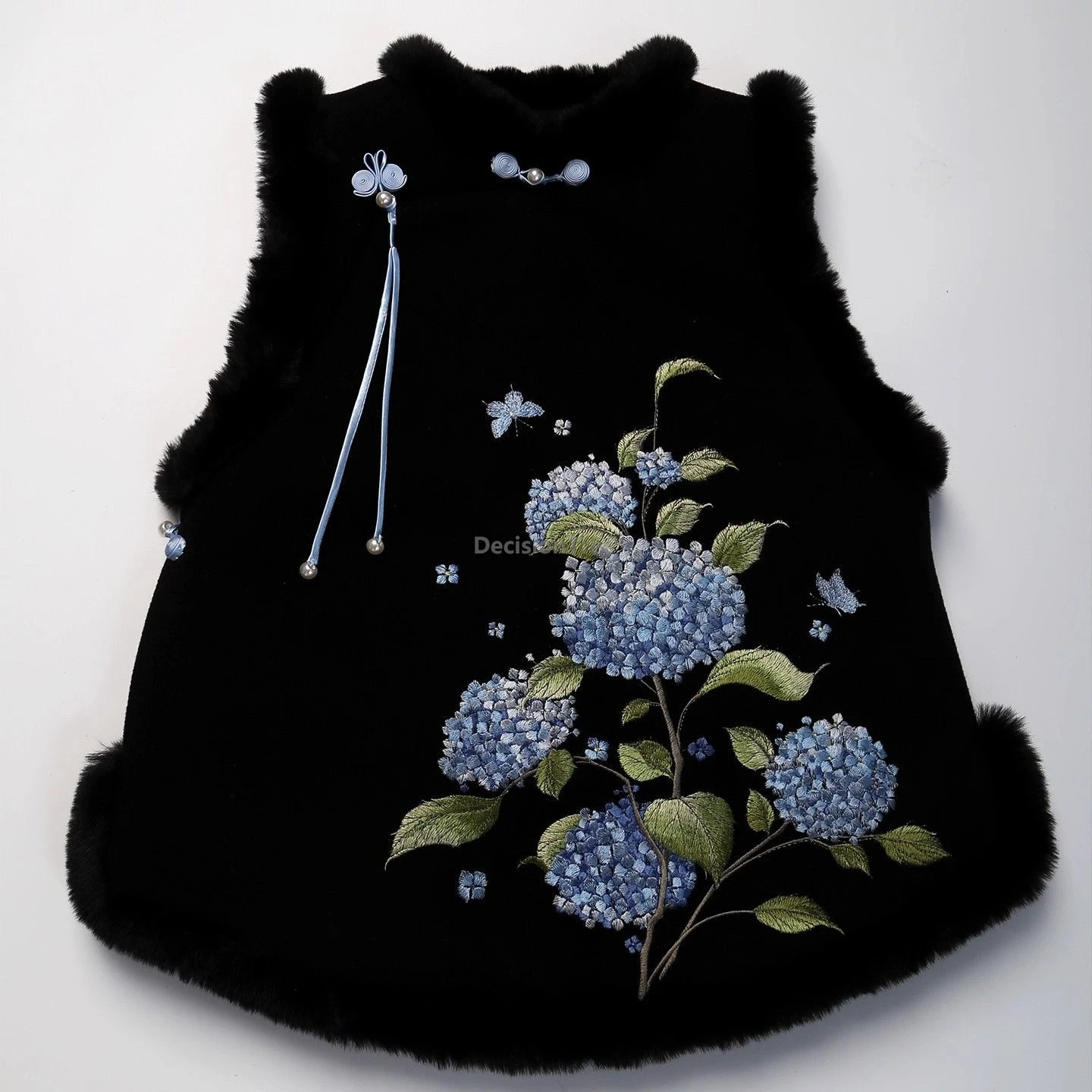 

2025 изысканный модный жилет с вышивкой гортензии, утепленный зимний жилет, винтажный универсальный жилет в китайском стиле