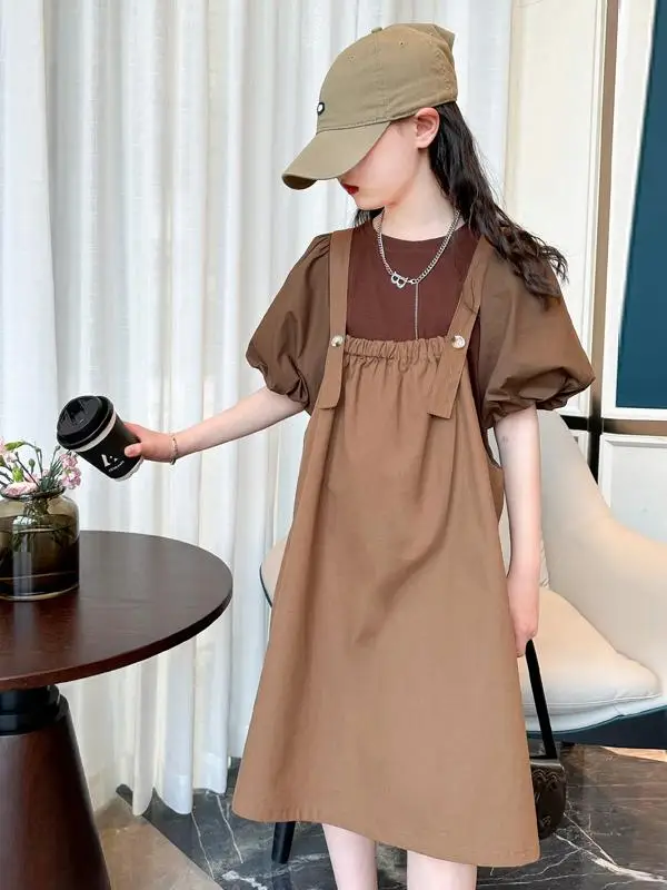 

Girls Summer Dr Set Korean Sle A-Line Skirt Children's Clothing Big Kids Summer Outfit Girl's oulder Dr