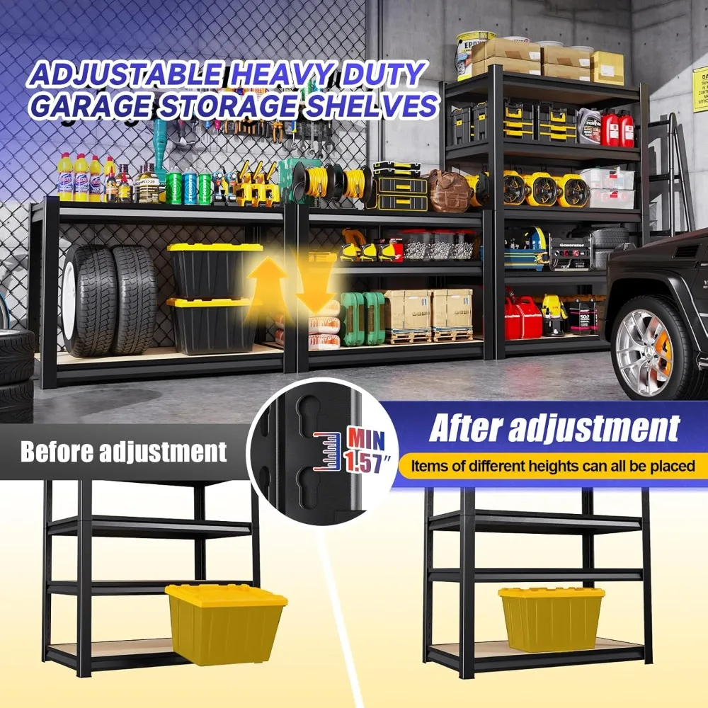 رفوف جراج مكونة من 5 طبقات شديدة التحمل، أرفف تخزين قابلة للتعديل، أرفف جراج معدنية 2500 رطل، رف تخزين للطابق السفلي،
