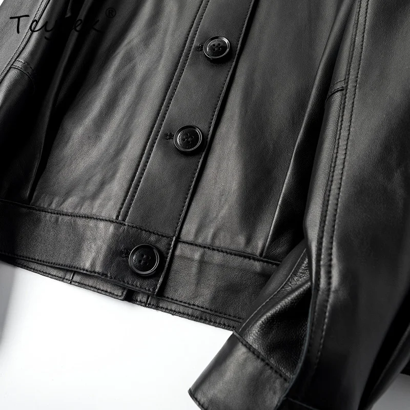 Tcyeek 양피 봄 가을 Fangling 기관차 트렌디 짧은 검은 여성 정품 가죽 자켓 Женская Кожаная Куртка