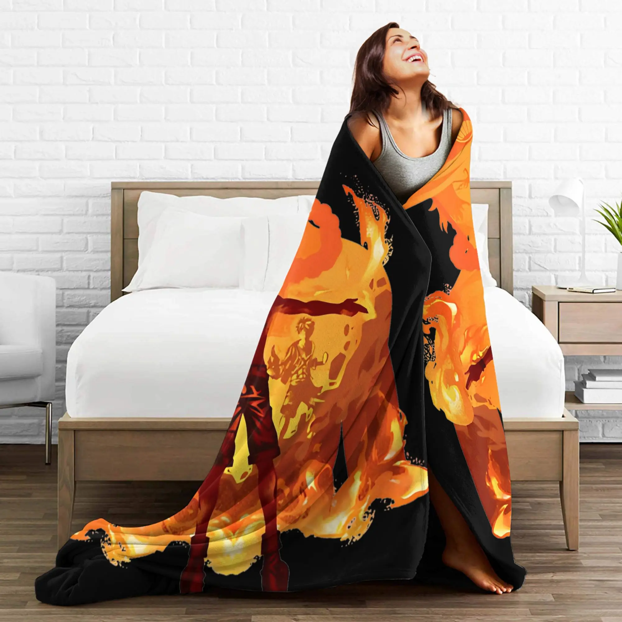 النار قبضة الآس القرد D لوفي البطانيات الفانيلا كل موسم تنفس لينة رمي بطانية ل أريكة المفارش في الهواء الطلق #6