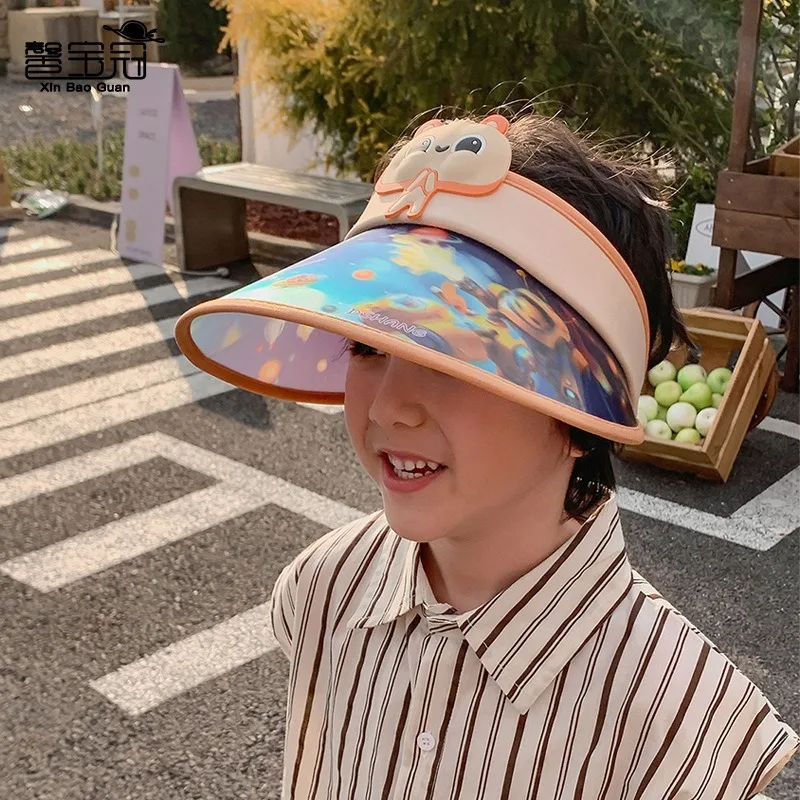 Kids Sunhat with Fan Large Sun Protection Adjustable Children Sun Protection Hat Outdoors USB Fan Sun Hat Cartoon Baby Visors