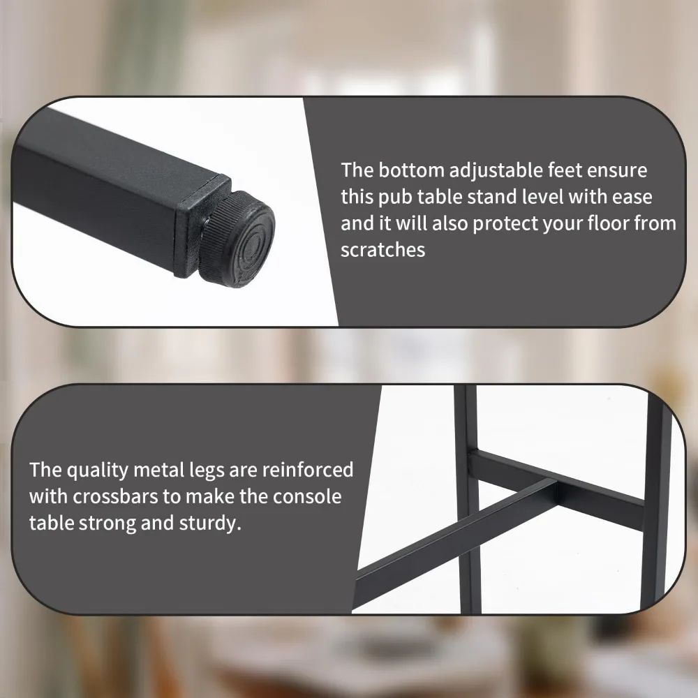 44.5 Sofa Table, Bar Height Pub Table, Narrow Entryway Table, Narrow Rectangular High Top Console Table with MDF and Black Metal