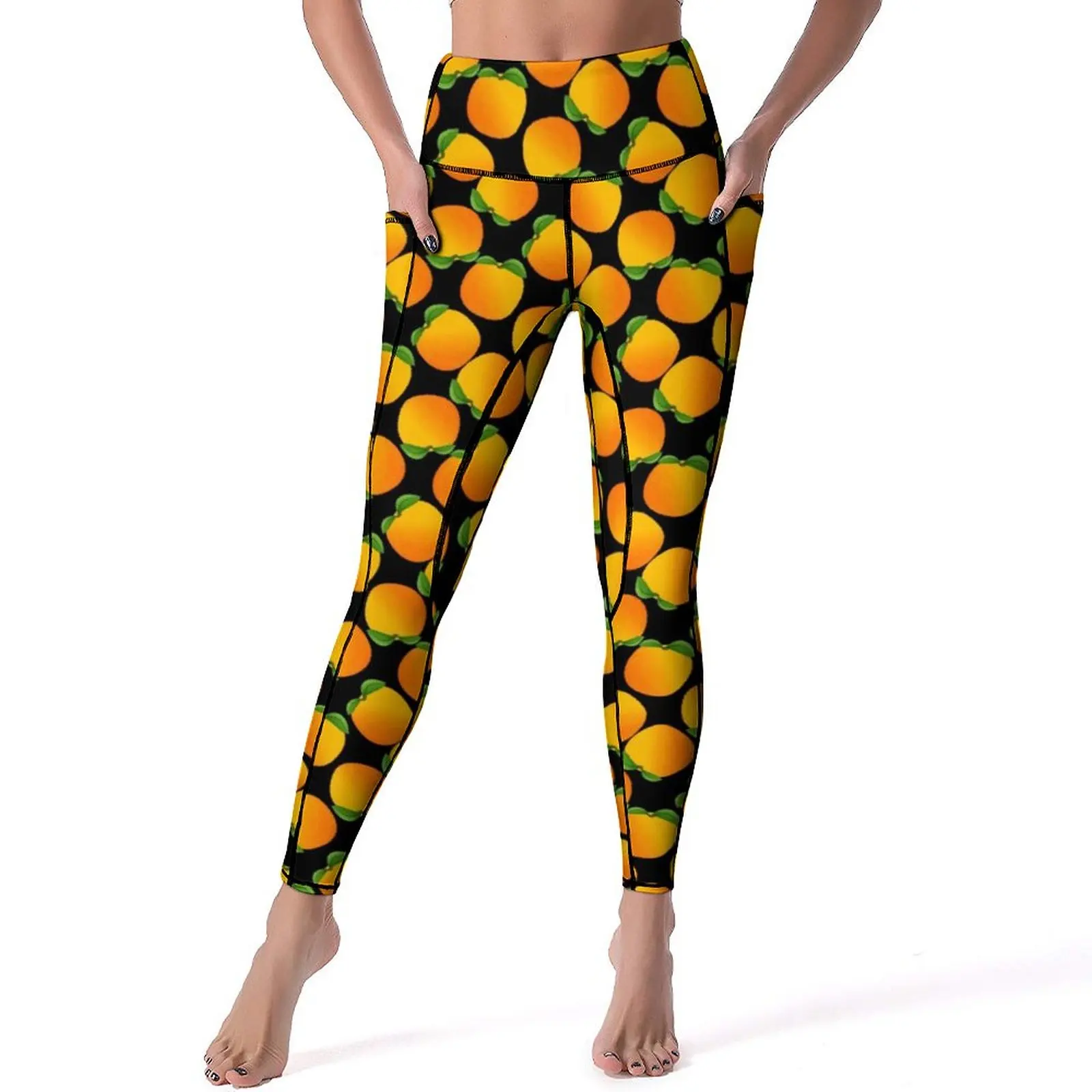 Leggings oranges lumineuses avec imprimé de fruits frais, pantalons de fitness et de yoga, taille haute, leggings mignons, conception à séchage rapide, collants de sport, cadeau