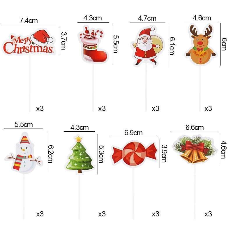 16/48Pcs Cartoon Christmas Cake Topper Santa Claus Xmas Tree Cupcake Topper for New Year Party Xmas Cake Decoration Noel Navidad