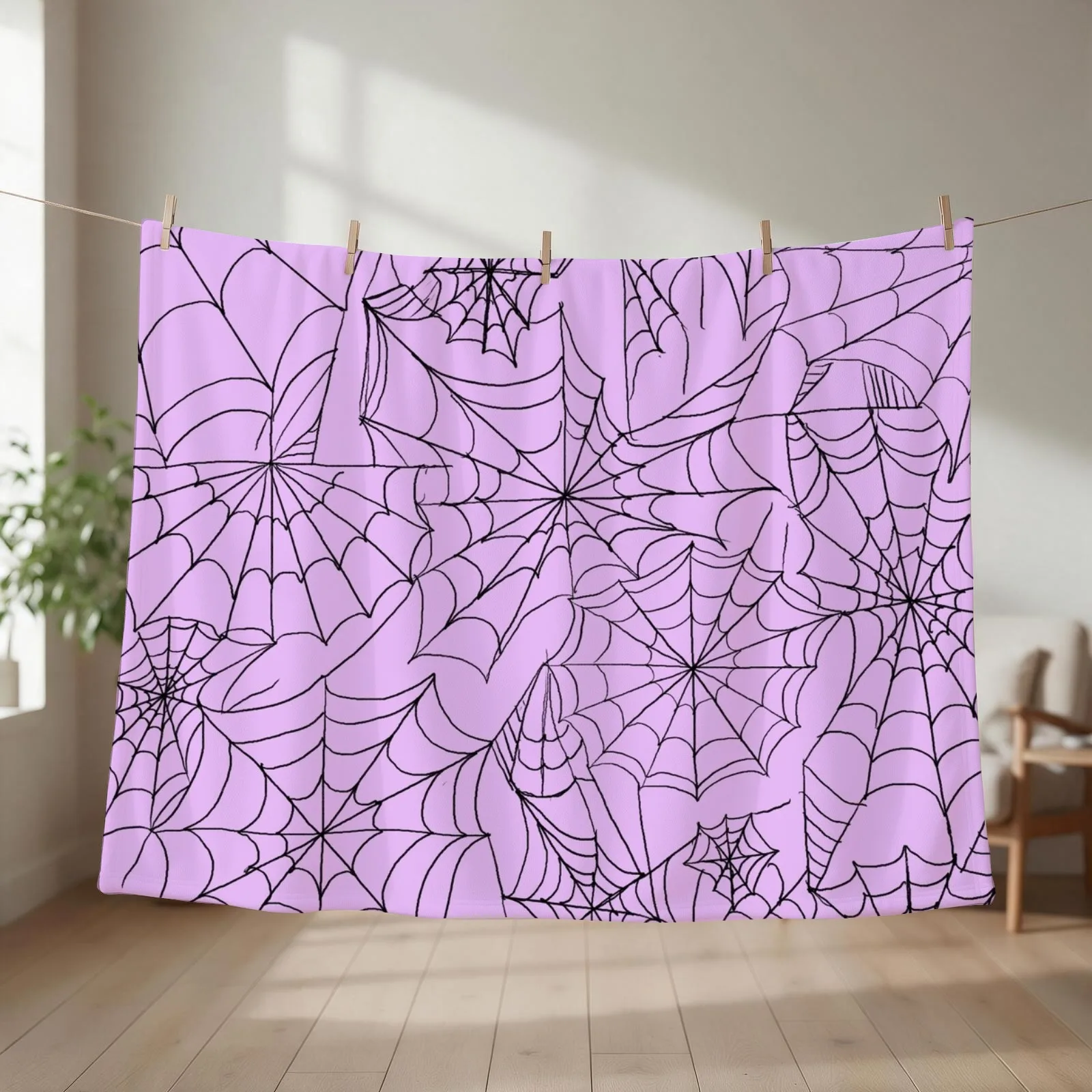Spooky Cobwebs over Pastel Purple Throw Blanket couch cozy soft plush fuzzy picnic outdoor blanket