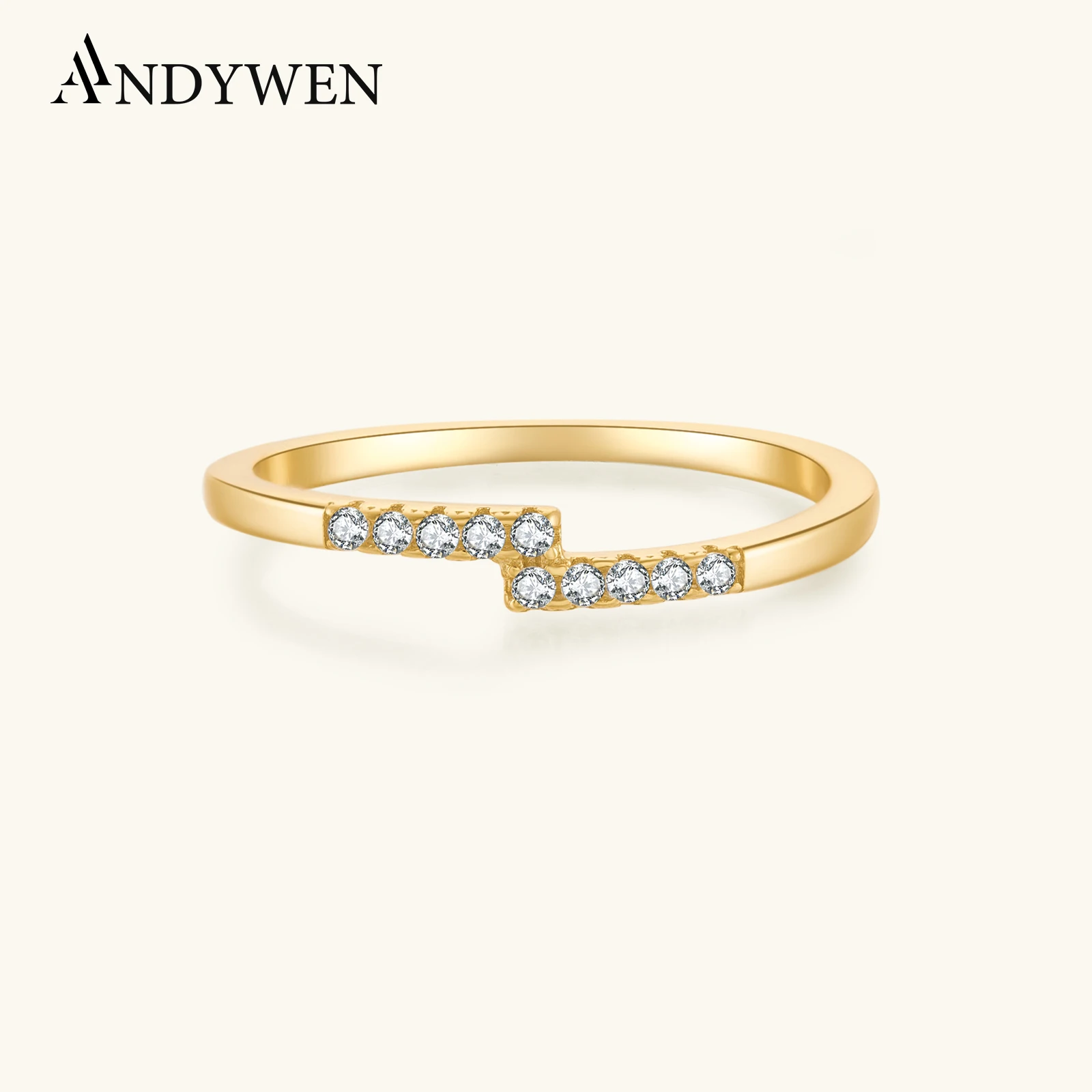 

ANDYWEN, стерлинговое серебро 925 пробы, золото, Anillo, прозрачные кольца с перекрестной линией, вечерние кольца с кристаллами циркона 2025, для изысканной коллекции ювелирных изделий