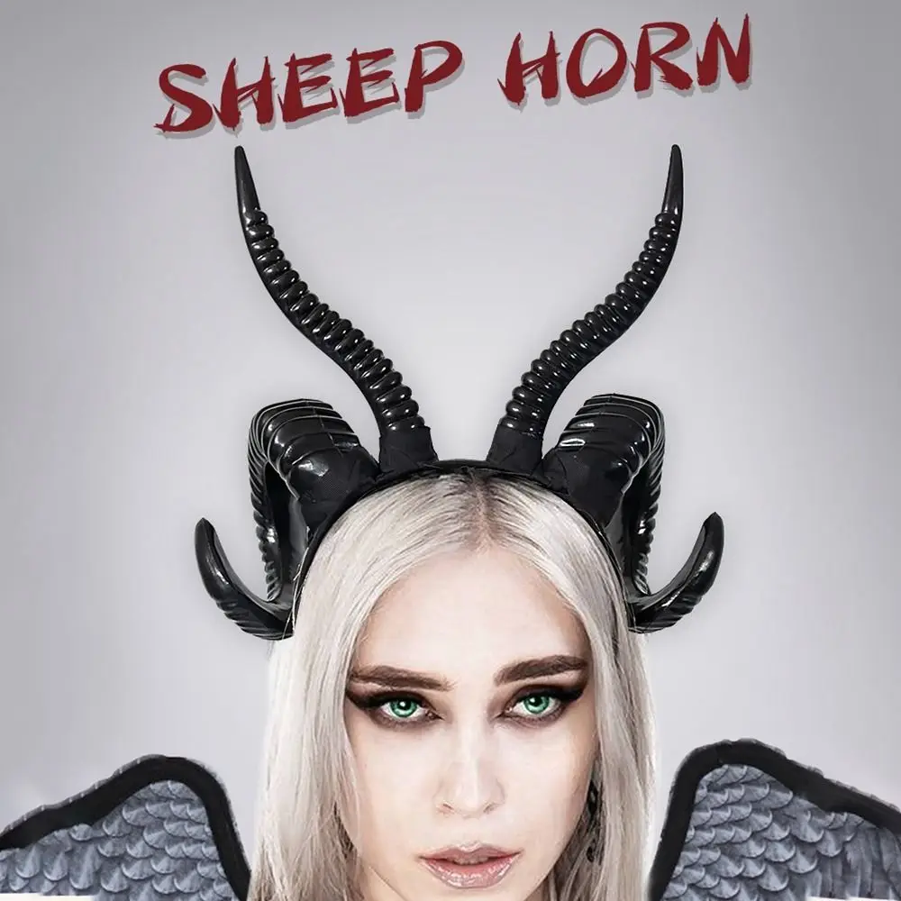 Sheep Horns Headband, Halloween Headwear For Party Dress Up Costume Cosplay Prop Hairband Devil Witch Demon Horns