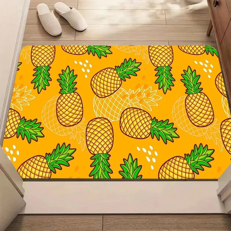 Yellow Pineapple Tropical Print Door Mat Anti Slip Entrance Doormat Summer Fruit Cute Pattern Rug Kitchen Entryway Home Decor