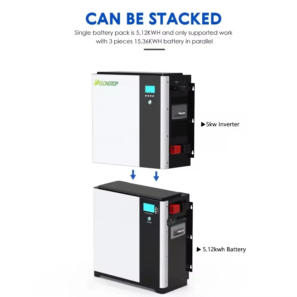 All In One 51.2V 48V Off Grid Lithium Ion 5Kwh 10Kwh 15Kwh Home Energy Storage Battery With 5Kw Solar Inverter BMS